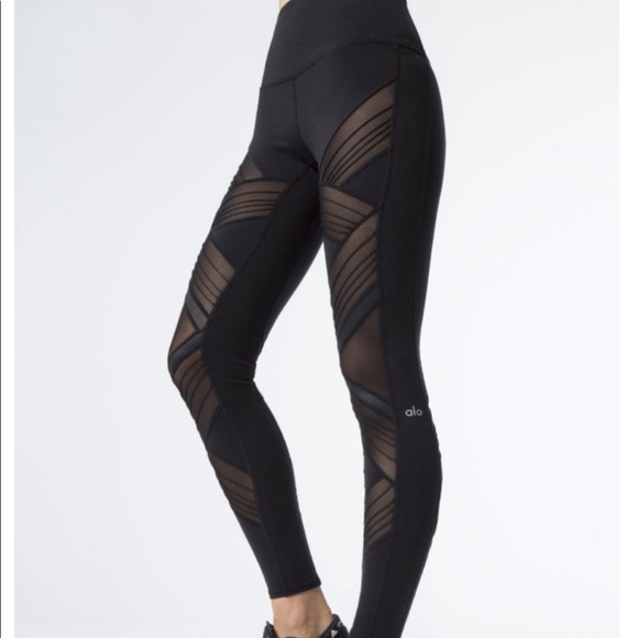 ALO Yoga Pants - Alo Moto High Waist Black Athletic Leggings Athletic Tights Casual Pants Size XS